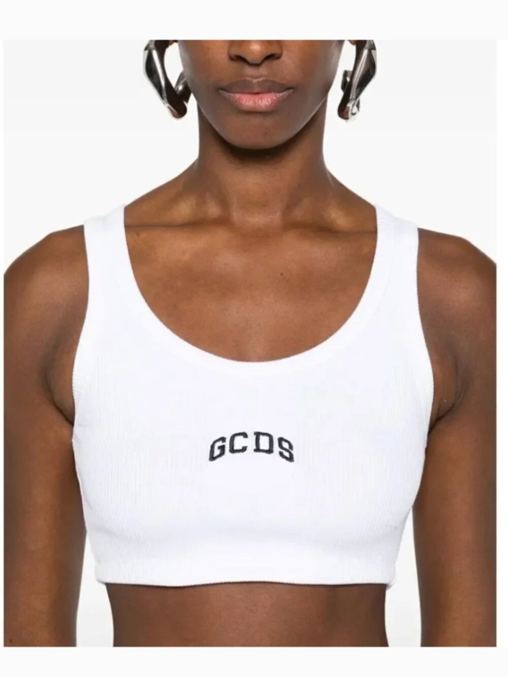 GCDS White Ribbed Crop Top logo tank tee Revolve street wear brand FWRD Sz M